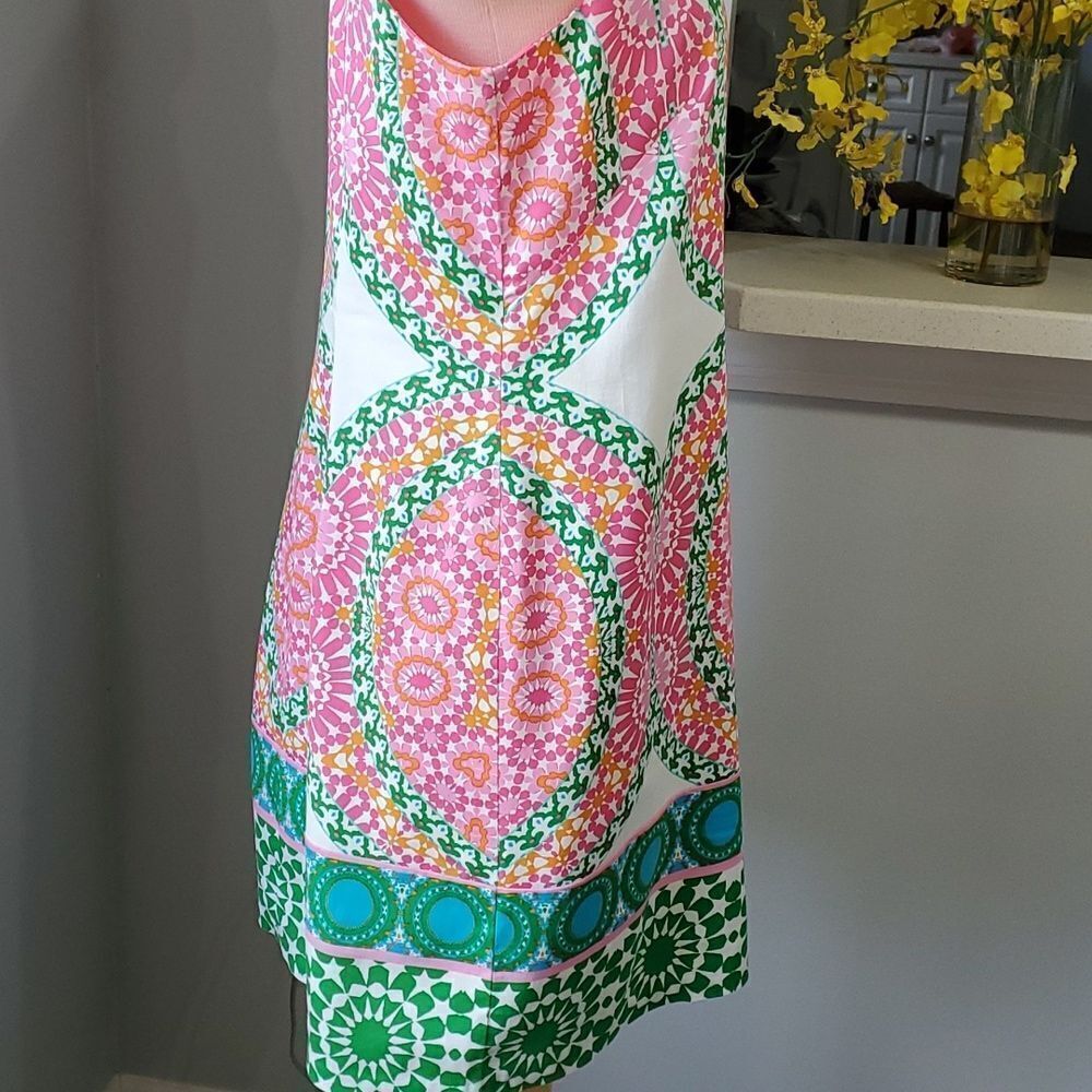 London Times White Midi Dress with Pink, Green and Turquoise Print - Picture 4 of 11
